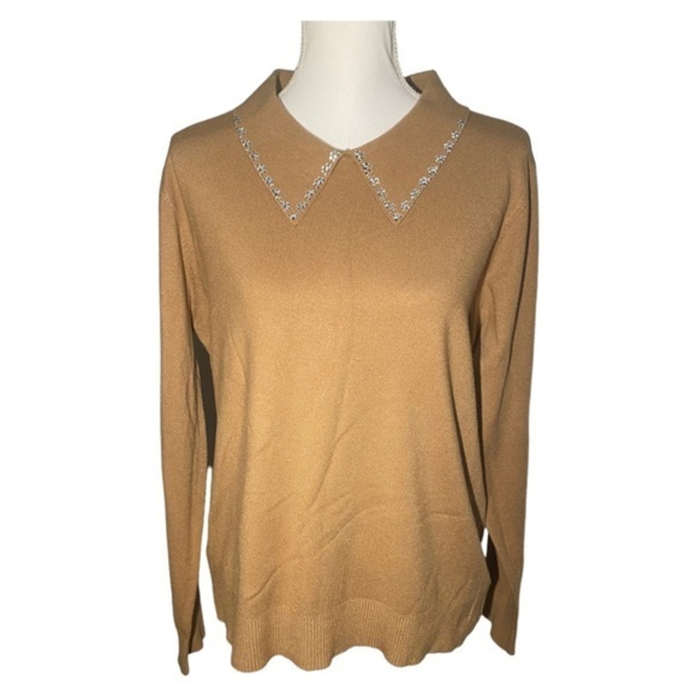 Liv Milano Womens‎ Medium Collared Sweater with Embellishment